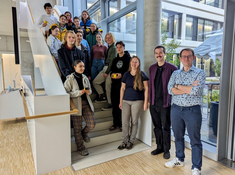 Group picture of all participants of the MINT-EC Camp on Particle Phyiscs 2023 in the FTD at Uni Bonn